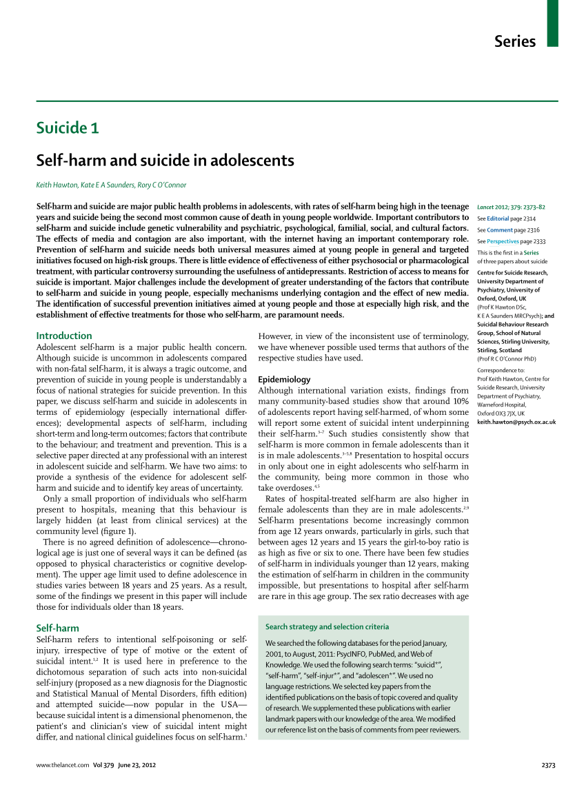 PDF) Self-harm and suicide in adolescents
