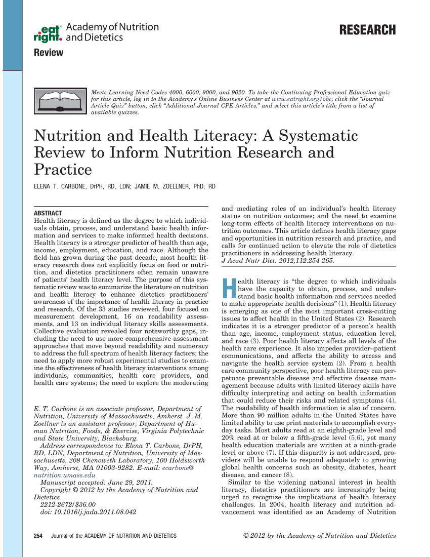 systematic literature review on nutrition
