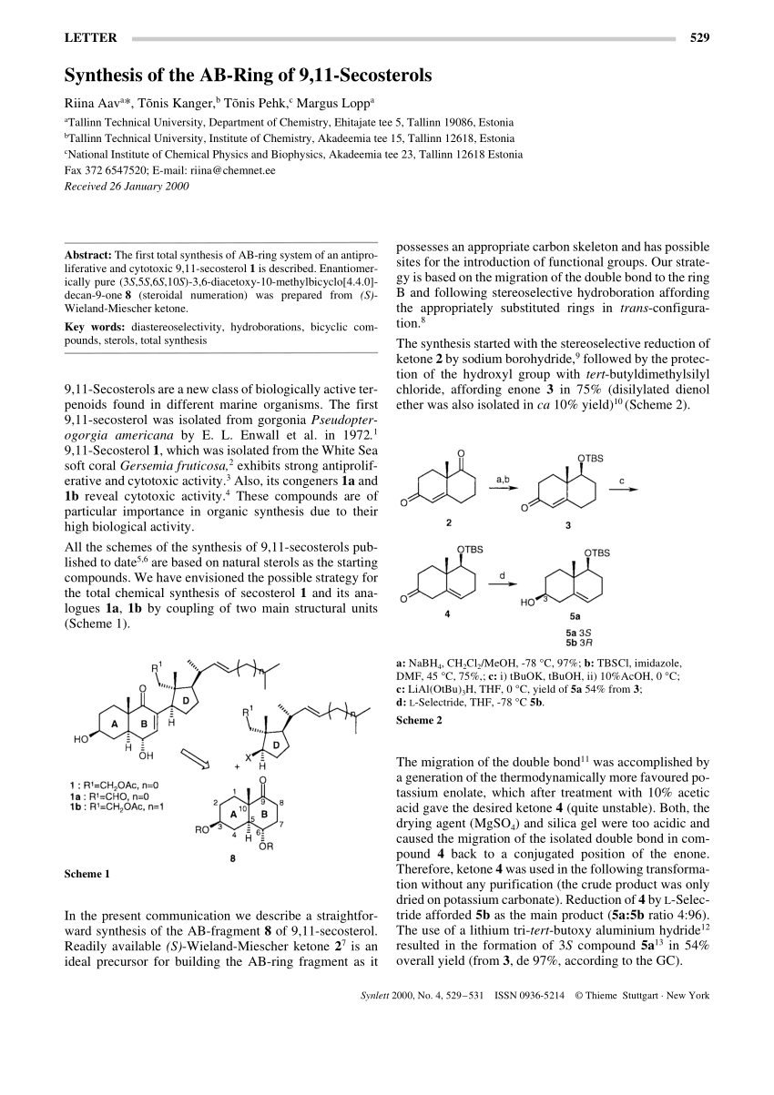 Pdf Synthesis Of The Ab Ring Of 9 11 Secosterols