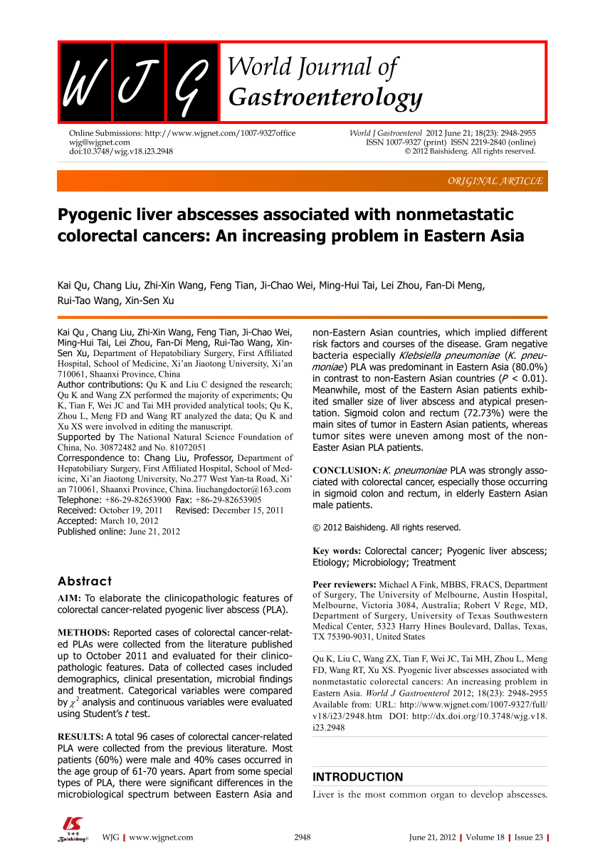 PDF) Pyogenic liver abscesses associated with nonmetastatic 