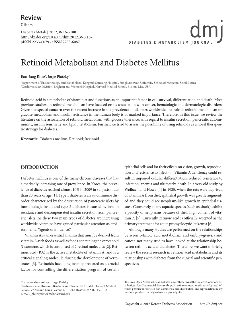 PDF) Retinoid Metabolism and Diabetes Mellitus