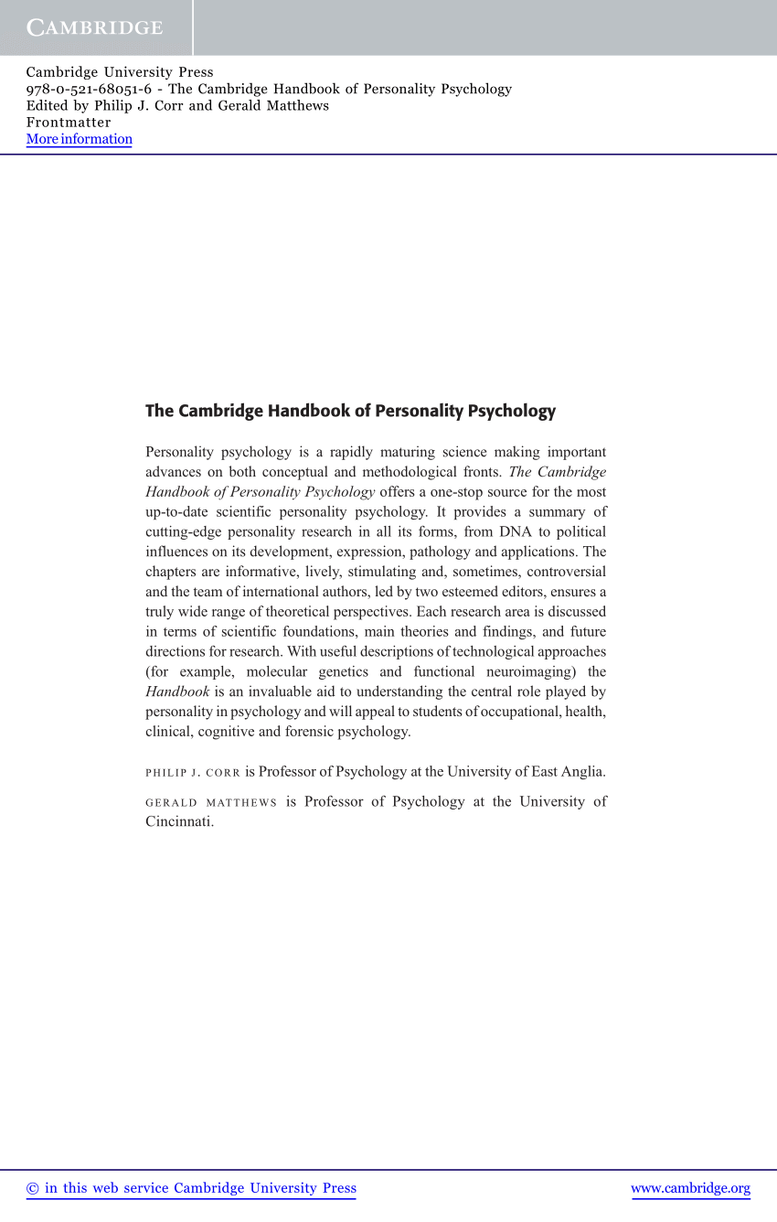 PDF) The Cambridge Handbook of Personality Psychology