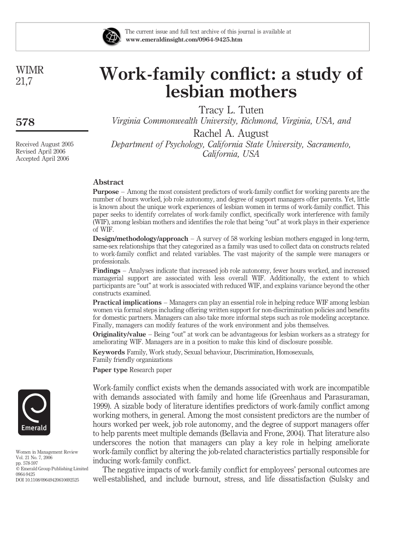 PDF) Work-family conflict: A study of lesbian mothers