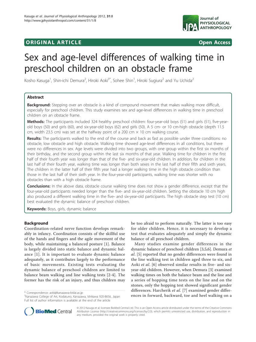 PDF) Sex and age-level differences of walking time in preschool children on  an obstacle frame