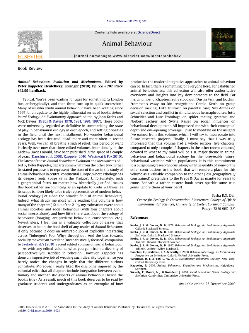PDF) Animal Behaviour: Evolution and Mechanisms