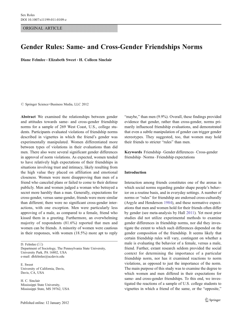 PDF) Gender Rules: Same-and Cross-Gender Friendships Norms