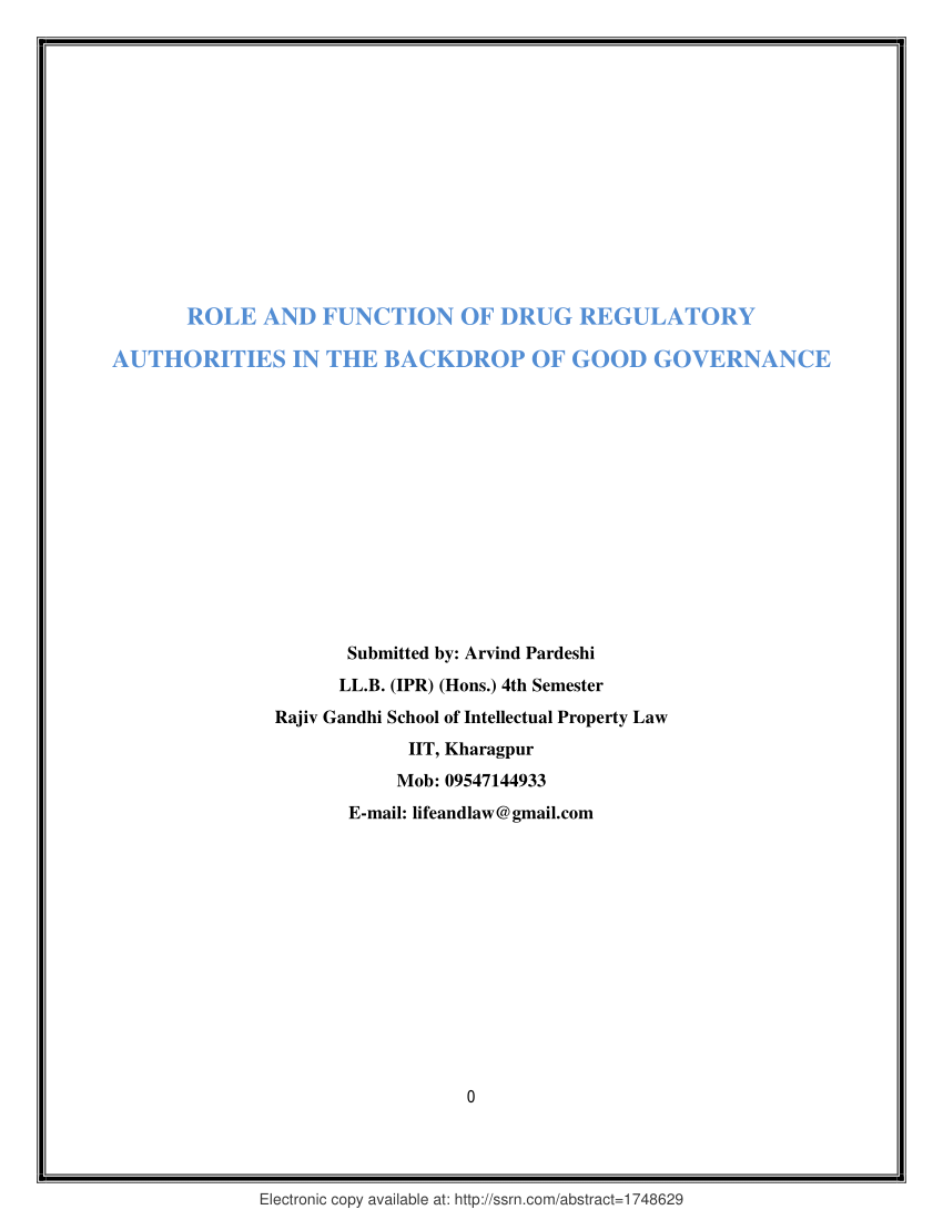 Pdf) Role And Function Of Drug Regulatory Authorities In The Backdrop Of  Good Governance