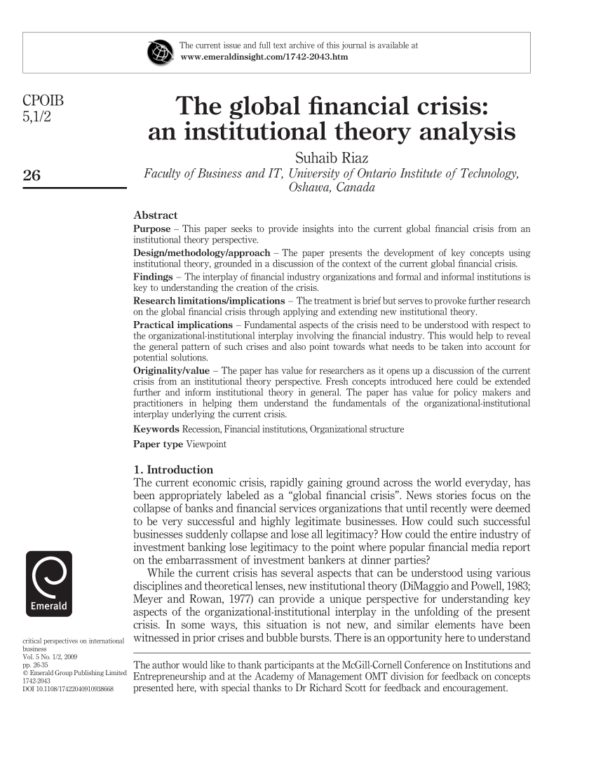 global financial crisis thesis