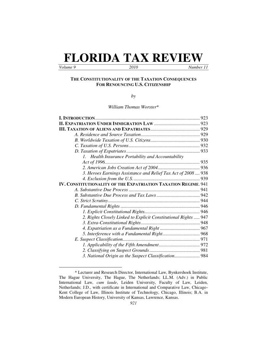 PDF) of the Taxation Consequences Renouncing U.S. Citizenship