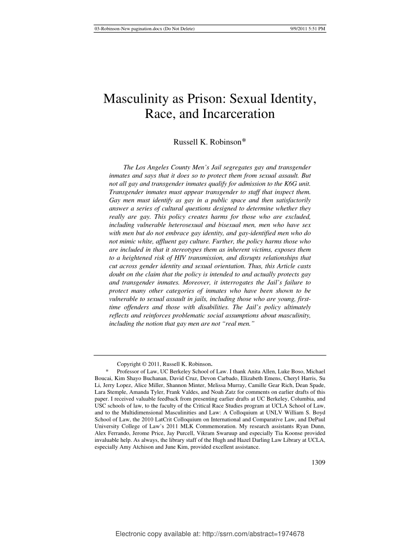 PDF) Masculinity as Prison Sexual Identity, Race, and Incarceration
