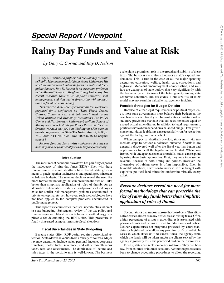 How to Effectively Use State Rainy Day Funds