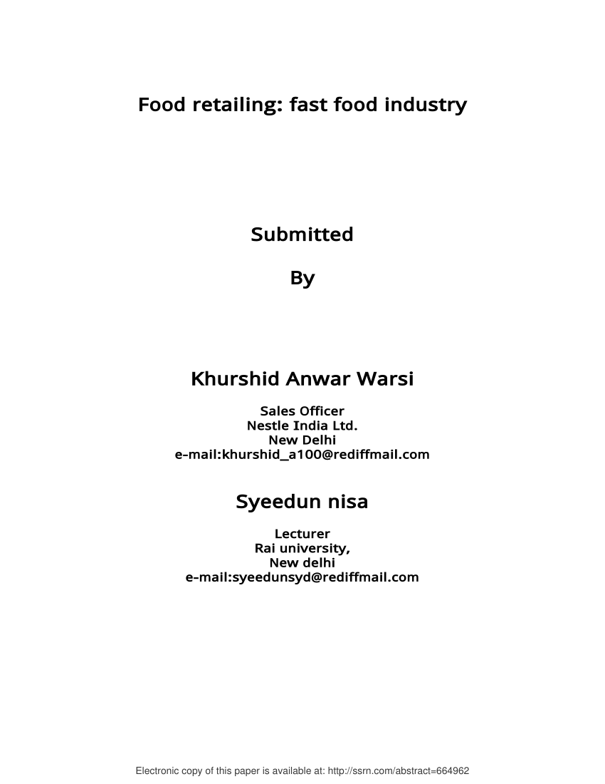 (PDF) Food Retailing Fast Food Industry