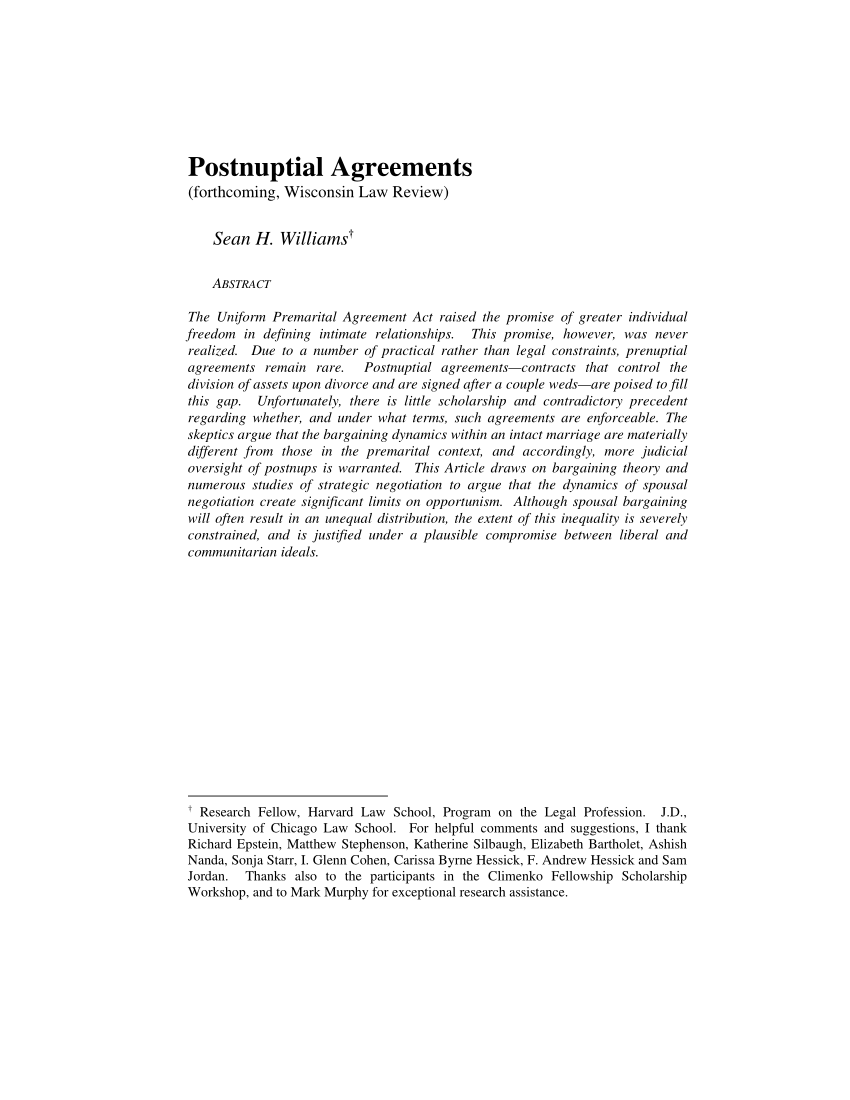 PDF) Postnuptial Agreements With post nuptial agreement template