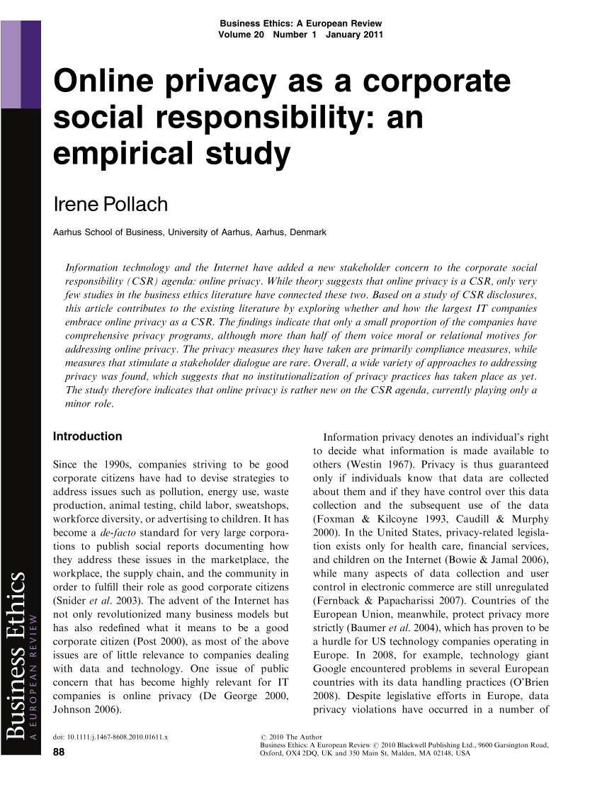 PDF) Online Privacy as a Corporate Social Responsibility: An ...