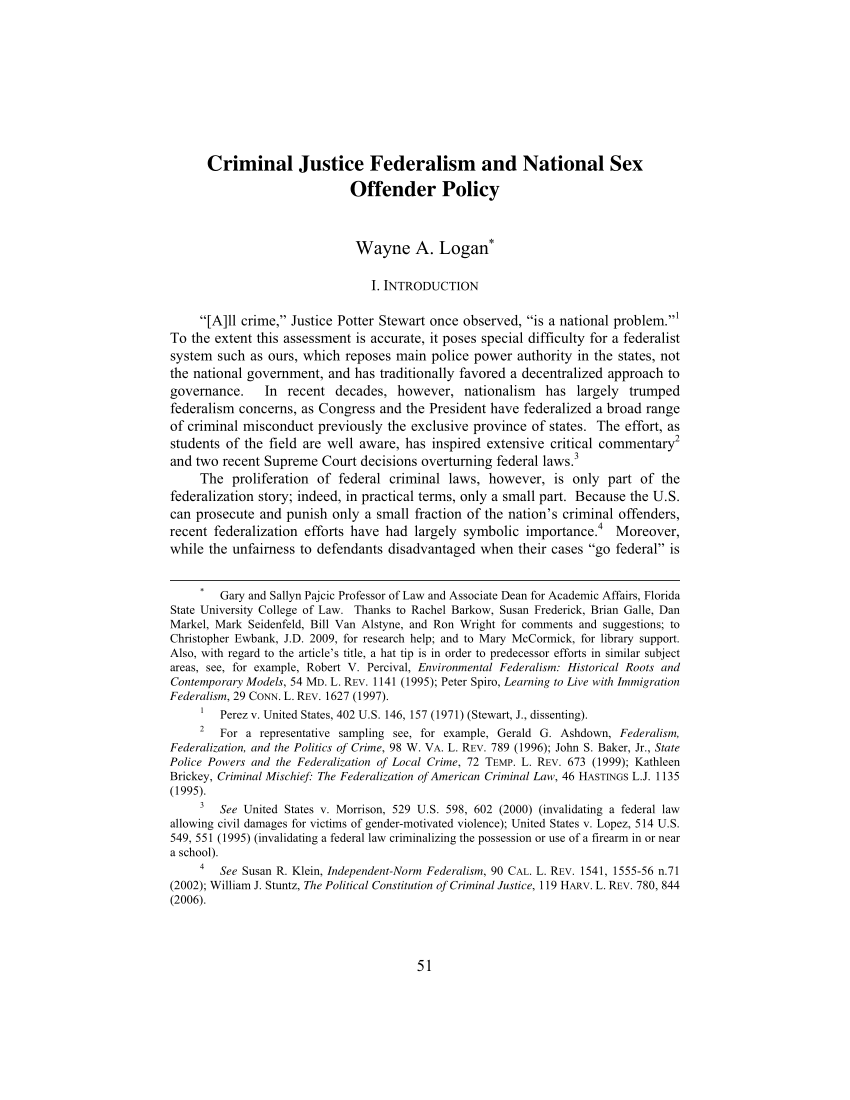 PDF) Criminal Justice Federalism and National Sex Offender Policy
