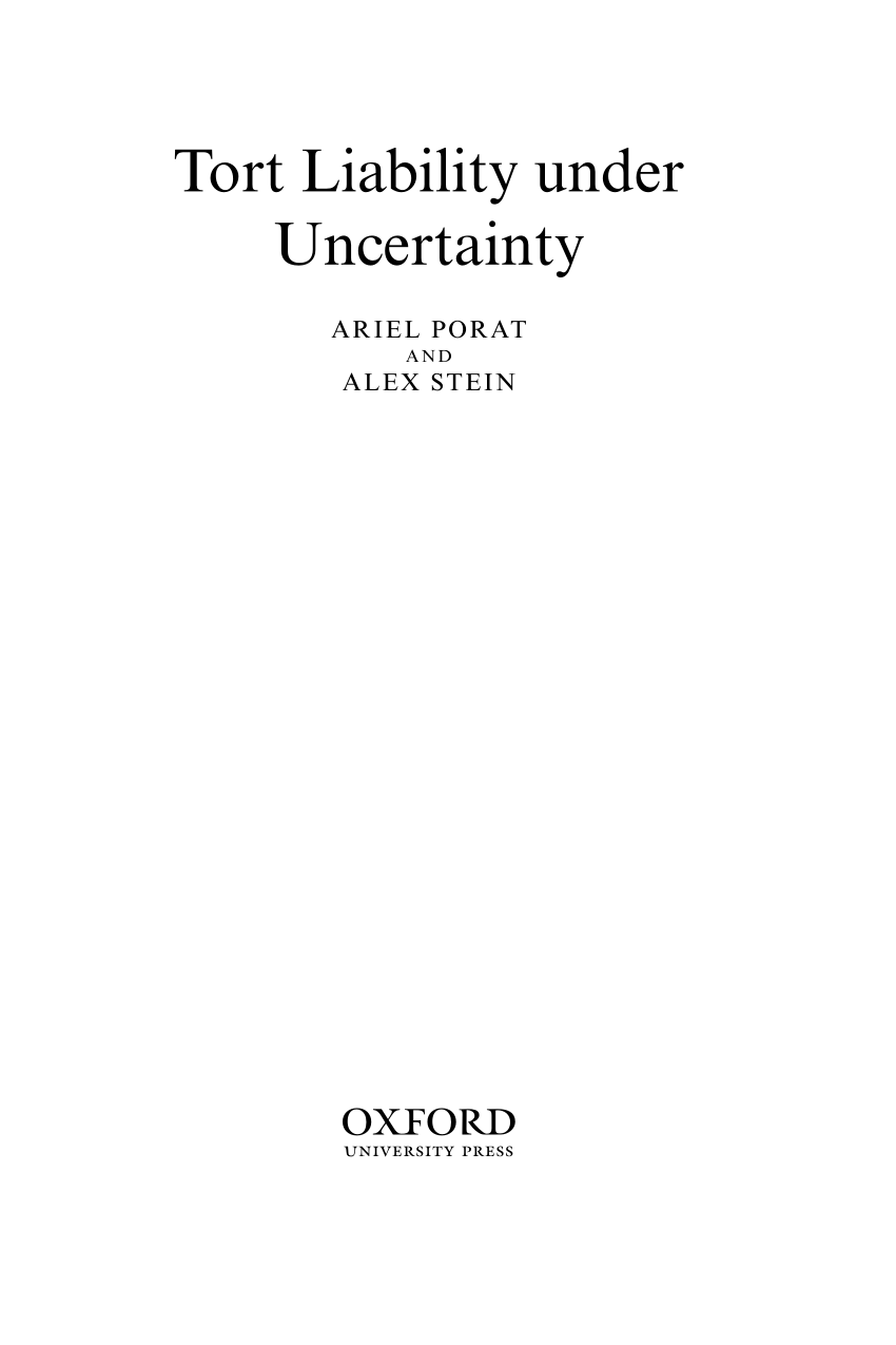 Pdf Tort Liability Under Uncertainty