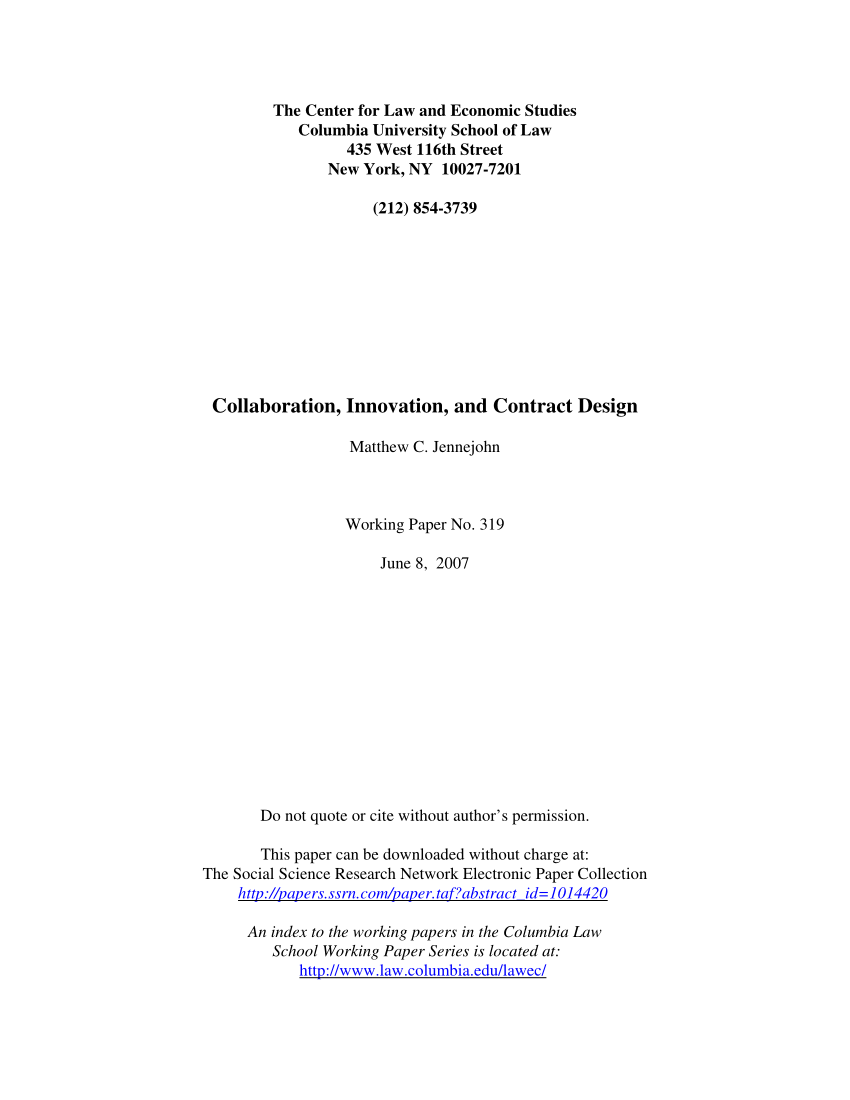 Pdf Collaboration Innovation And Contract Design
