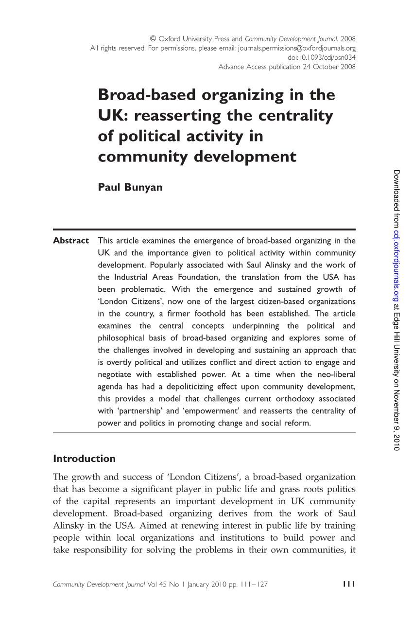 (PDF) Broad-Based Organizing in the UK: Reasserting the Centrality of