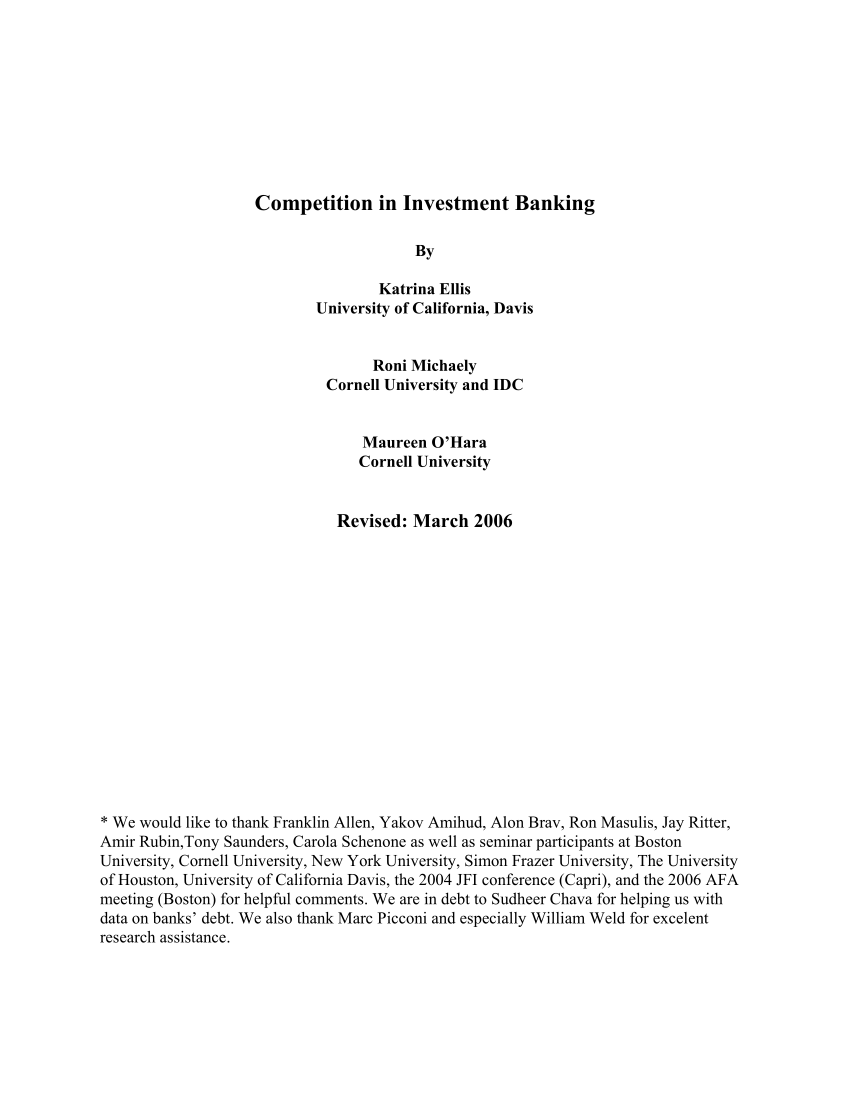 (PDF) Competition in Investment Banking