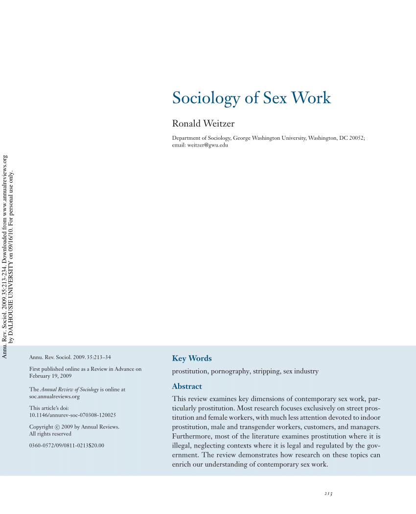 Pdf Sociology Of Sex Work 