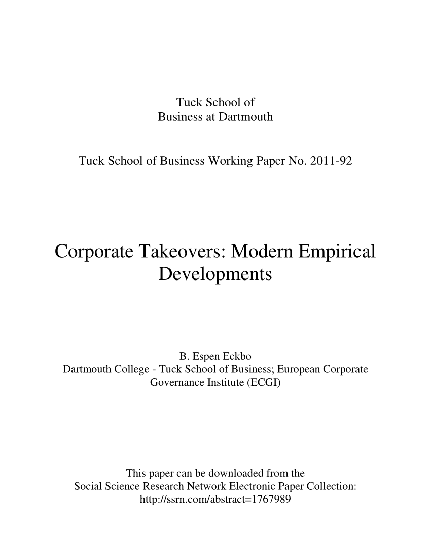 (PDF) Corporate Takeovers: Modern Empirical Developments