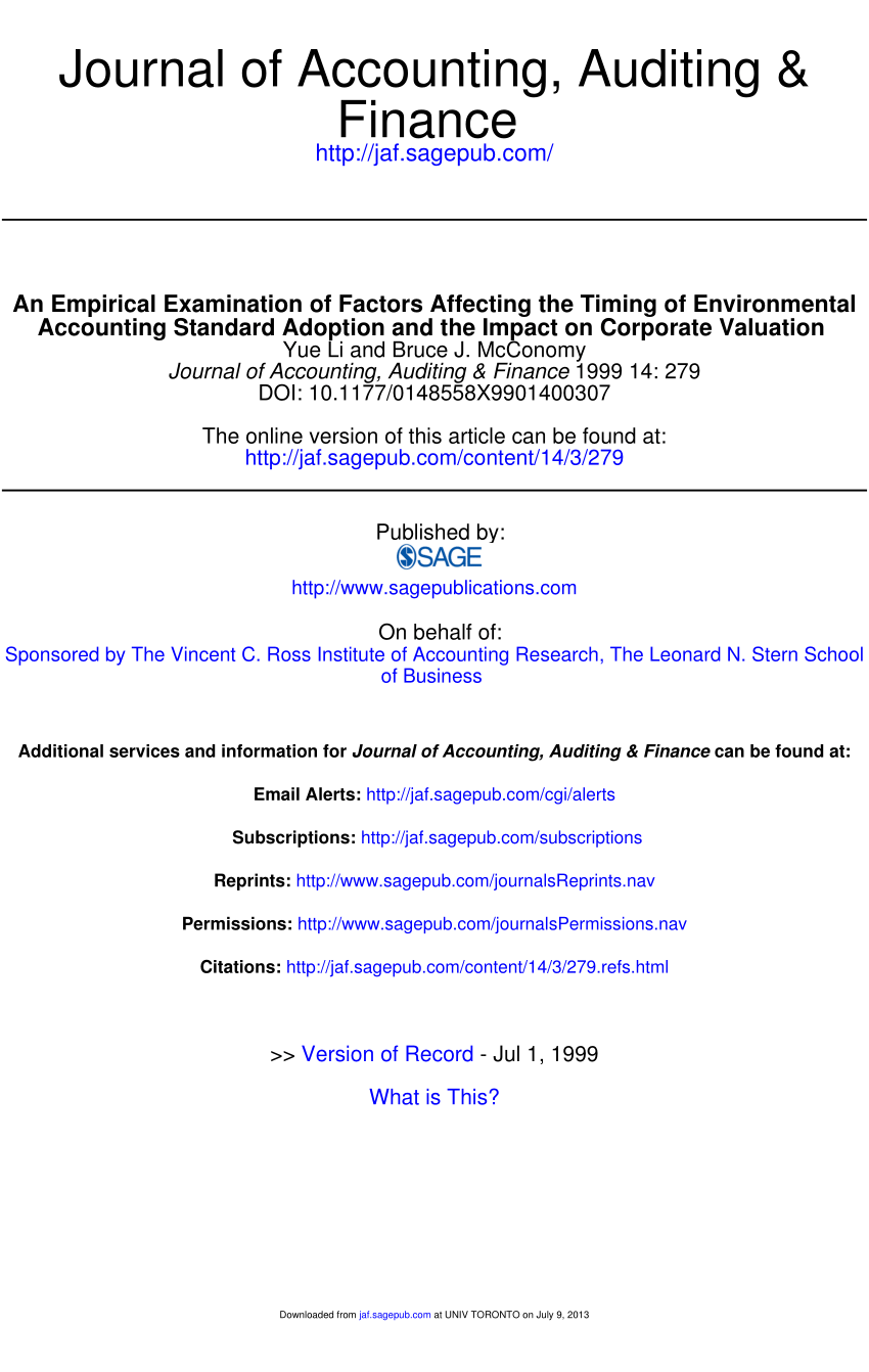Pdf An Empirical Examination Of Factors Affecting The Timing Of Environmental Accounting Standard Adoption And The Impact Of Corporate Valuation