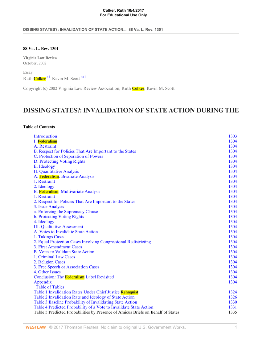 PDF) Rehnquist and Federalism: An Empirical Perspective