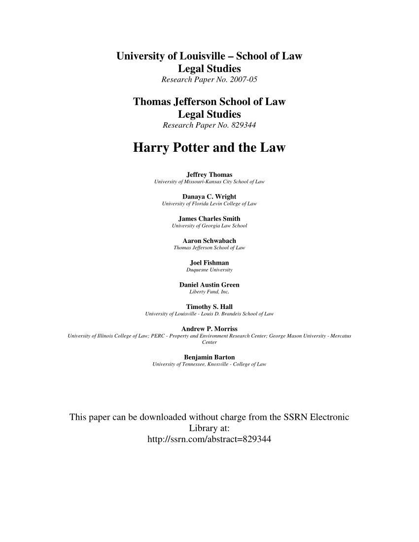 (pdf) Harry Potter And The Law