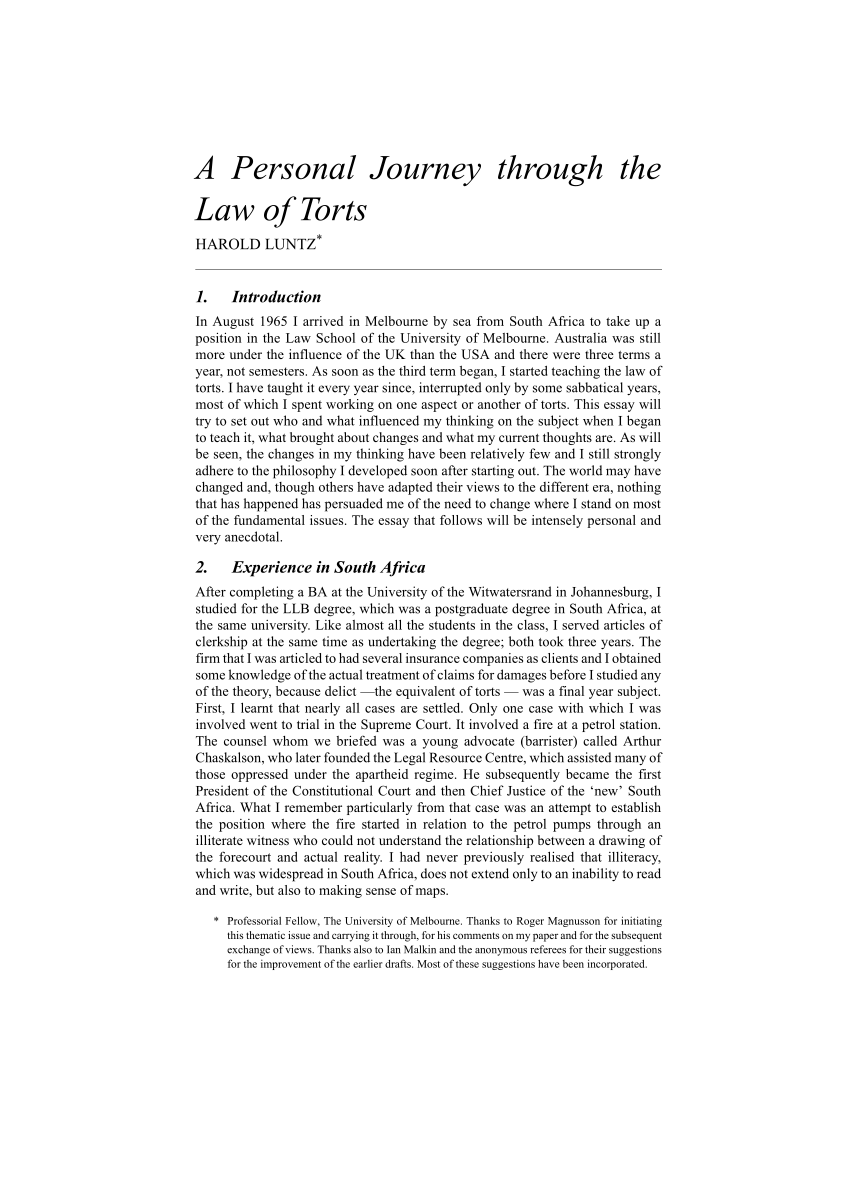 PDF A Personal Journey Through the Law of Torts