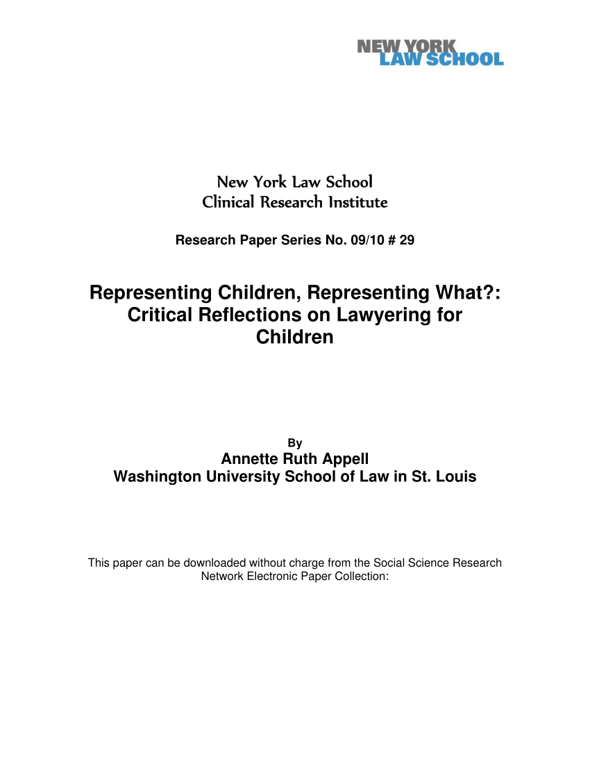 PDF) Representing Children, Representing What? Critical Reflections on Lawyering for Children