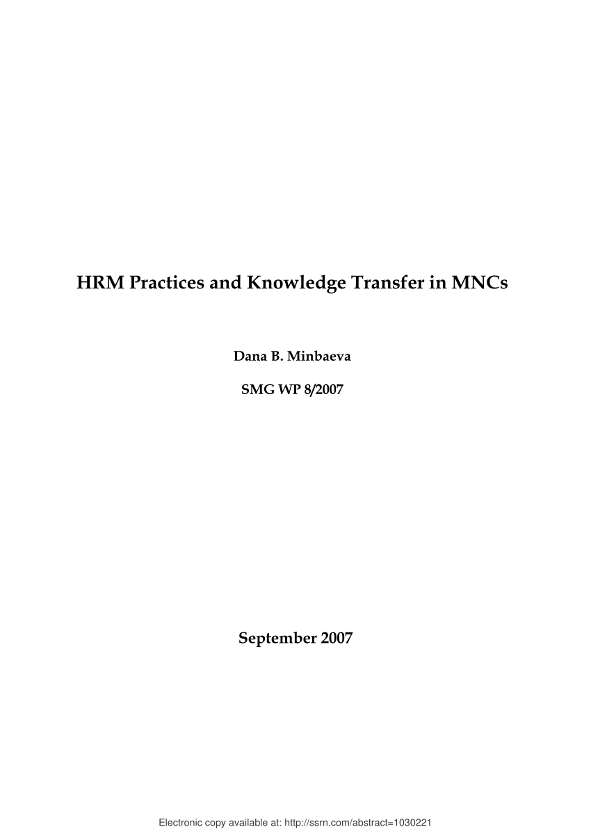 PDF) HRM Practices and Knowledge in MNCs