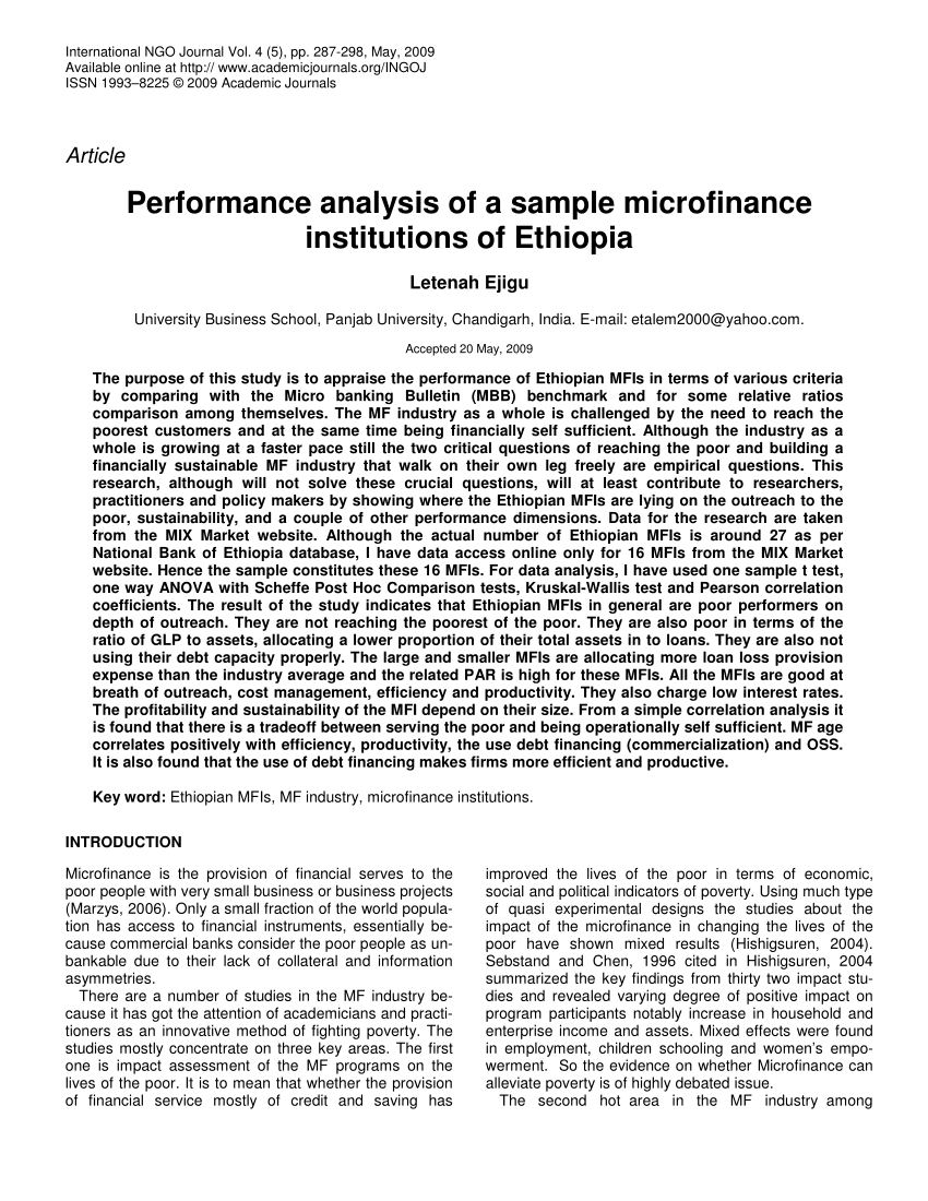 research paper on microfinance in ethiopia pdf