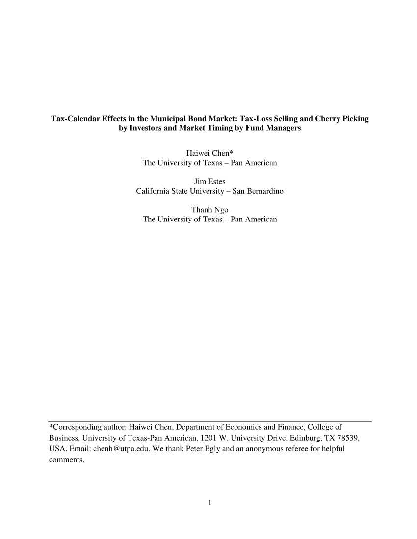 (PDF) Tax Calendar Effects in the Municipal Bond Market Tax‐Loss