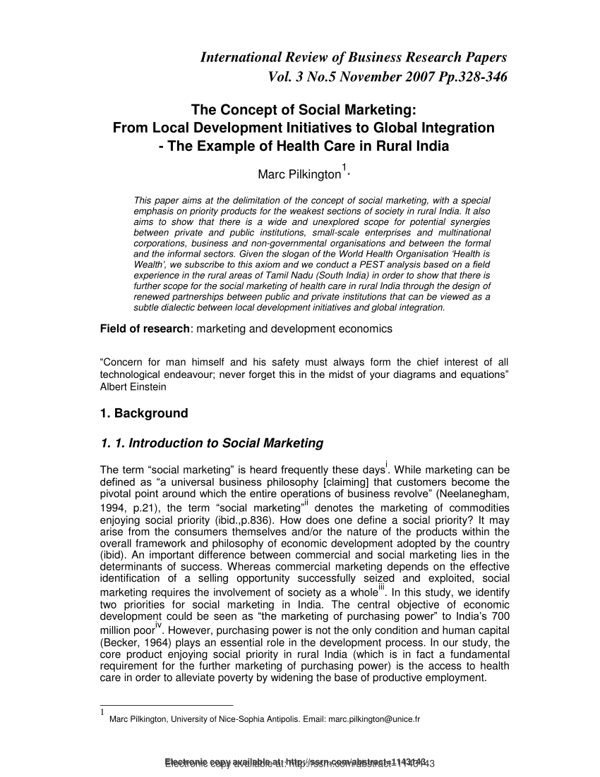 Pdf The Concept Of Social Marketing From Local Development Initiatives To Global Integration The Example Of Health Care In Rural India