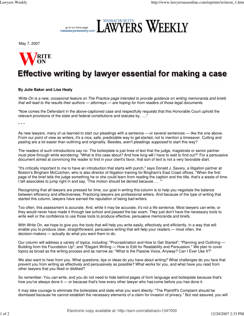 Pdf Effective Writing By Lawyer Essential For Making A Case