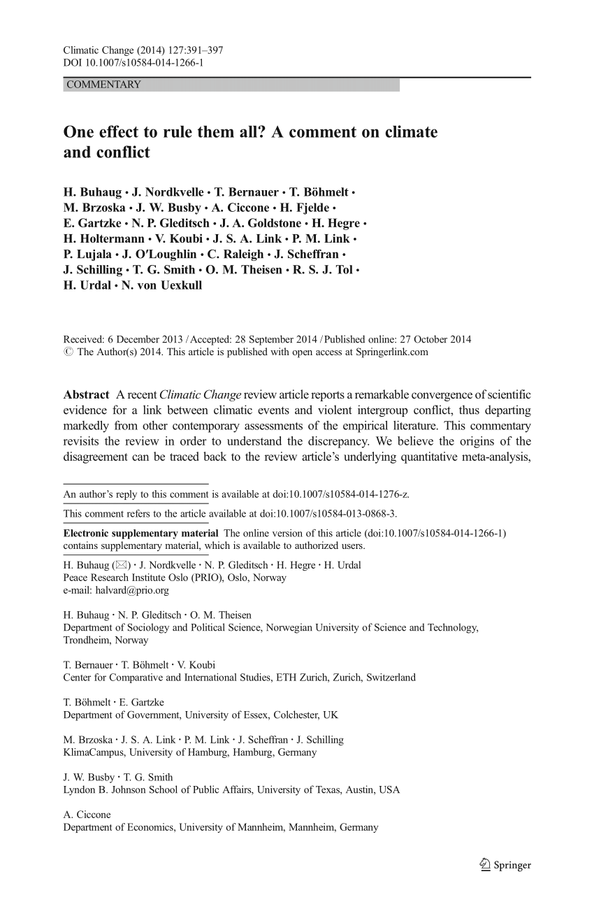 Pdf Climate Change And Civil Conflict