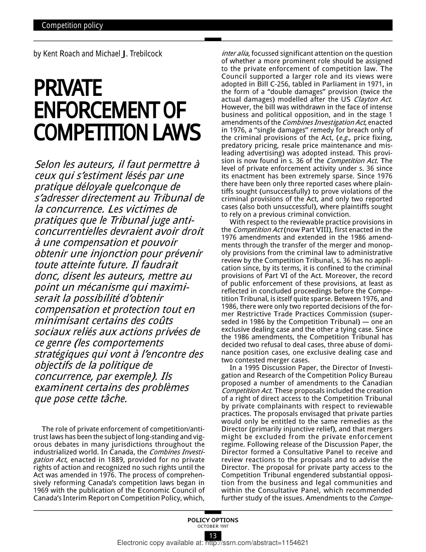 (PDF) Private Enforcement of Competition Laws