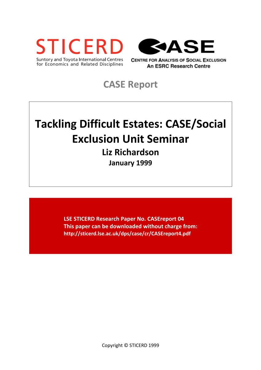 Pdf Tackling Difficult Estates Case Social Exclusion Unit Seminar