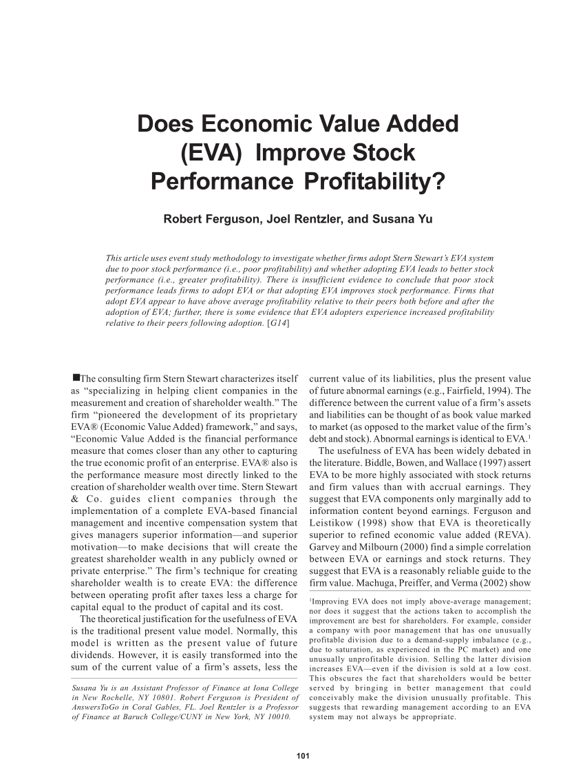 Pdf Does Economic Value Added Eva Improve Stock Performance Or Profitability