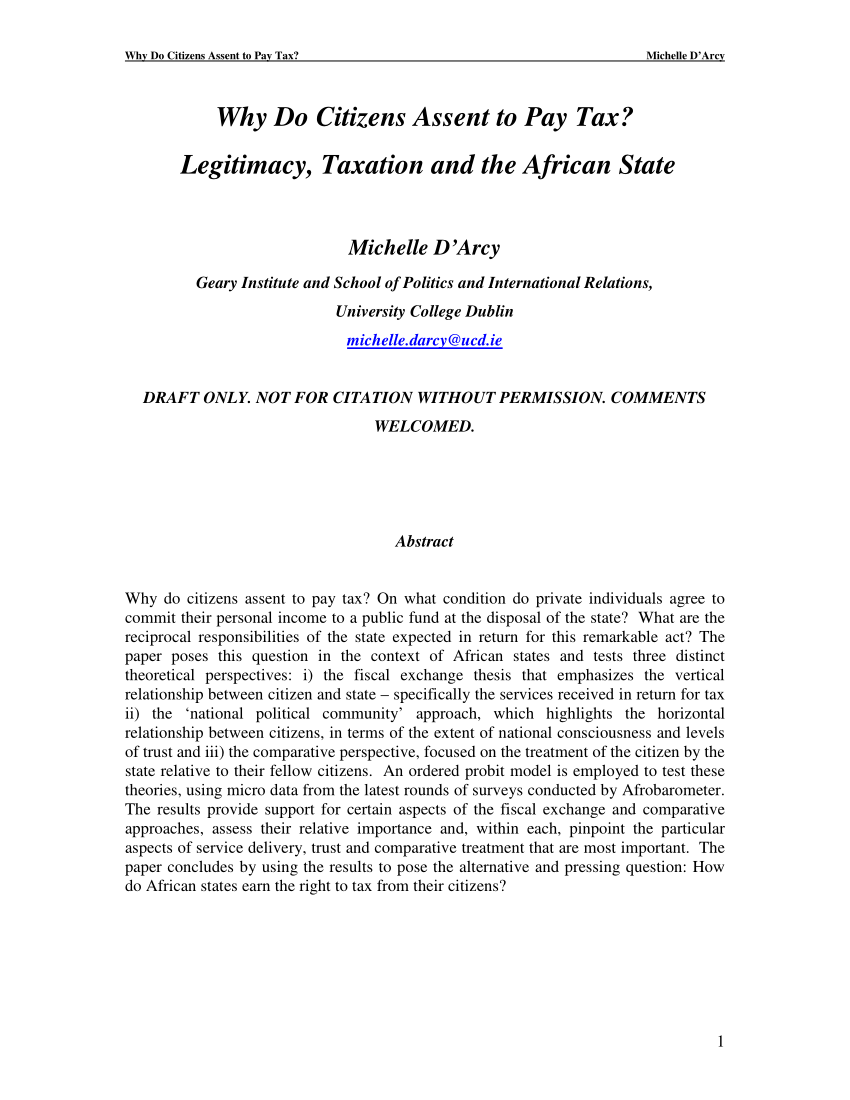 PDF) Why Do Citizens Assent to Pay Tax? Legitimacy, Taxation and the  African State?