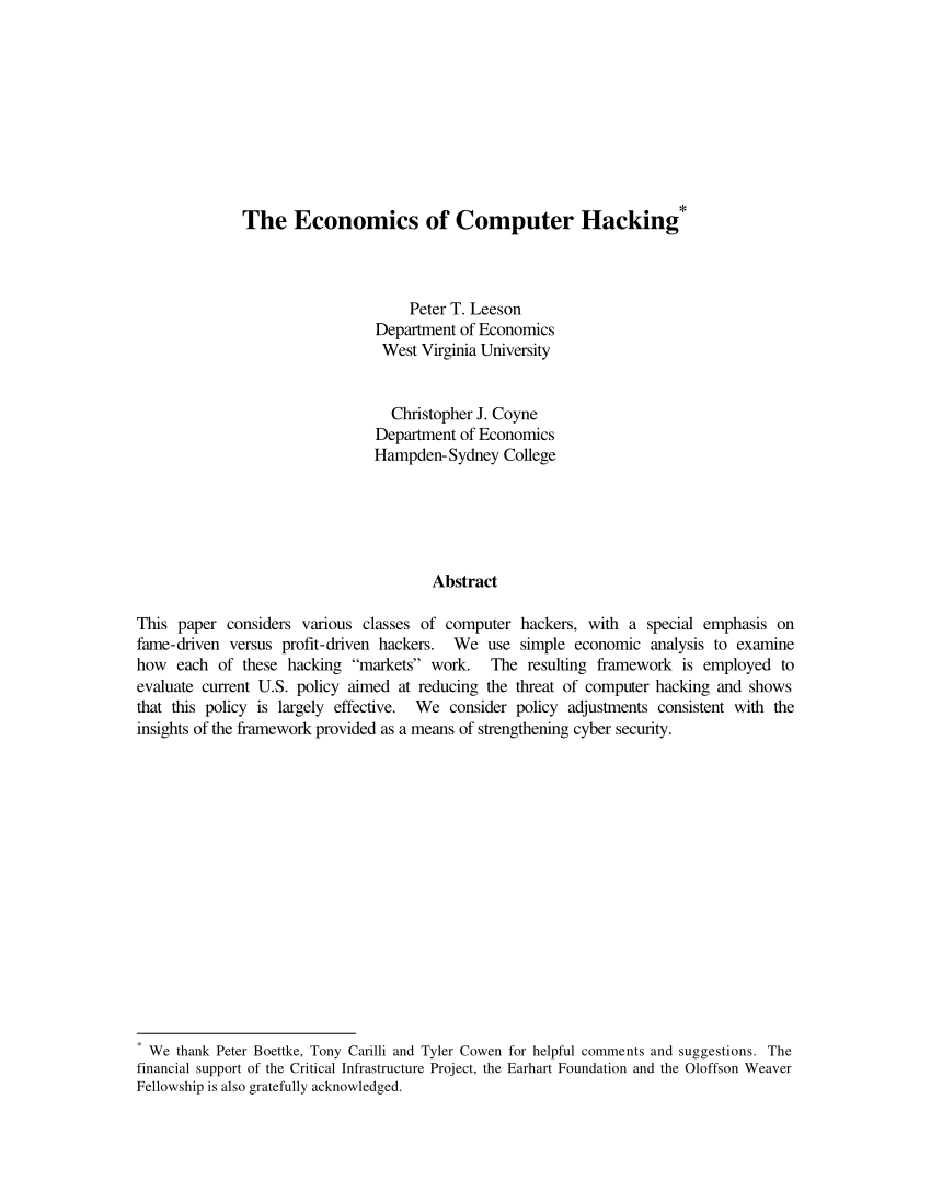 Pdf The Economics Of Computer Hacking