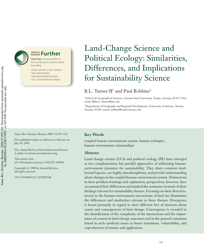Pdf Land Change Science And Political Ecology Similarities