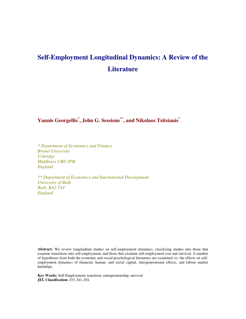 PDF) Self-Employment Longitudinal Dynamics: A Review of the Literature