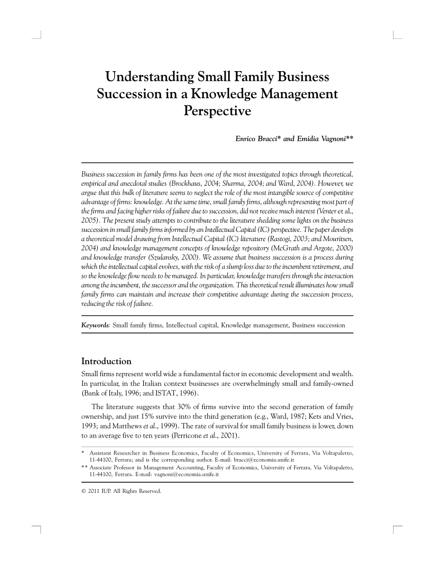 succession in family business a review of the research