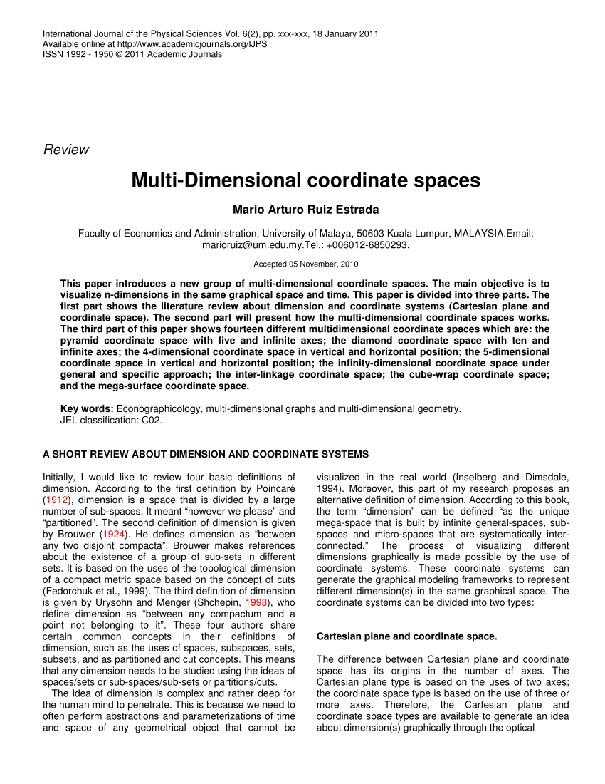 PDF) Multi-Dimensional Coordinate Spaces