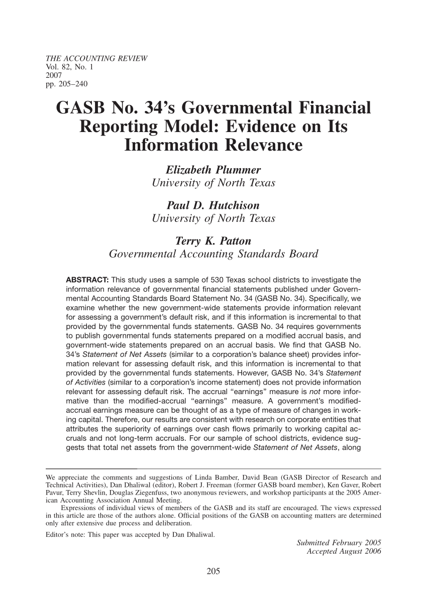 Pdf Gasb 34s Governmental Financial Reporting Model - 