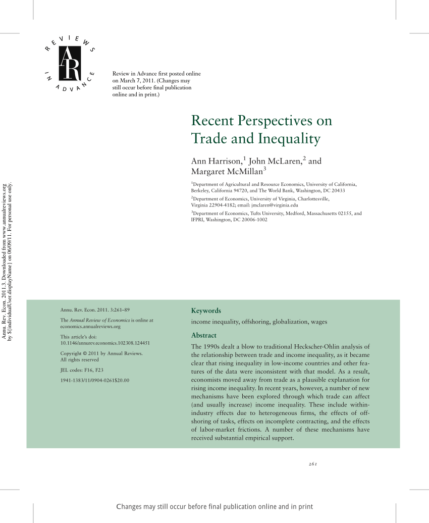 Pdf Recent Findings On Trade And Inequality