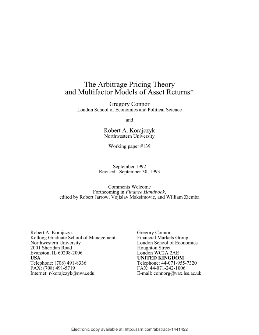(PDF) The Arbitrage Pricing Theory and Multifactor Models of Asset Returns