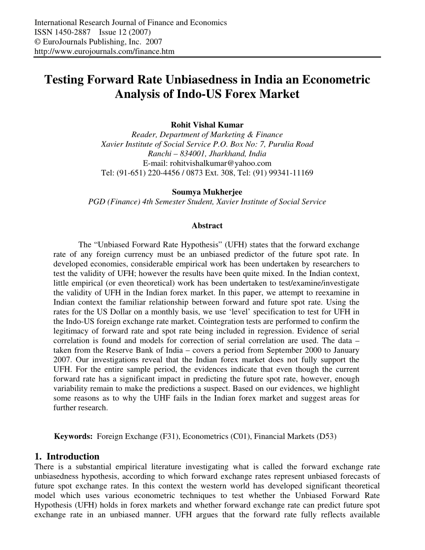 Pdf Testing Forward Rate Unbiasedness In India An Econometric - 