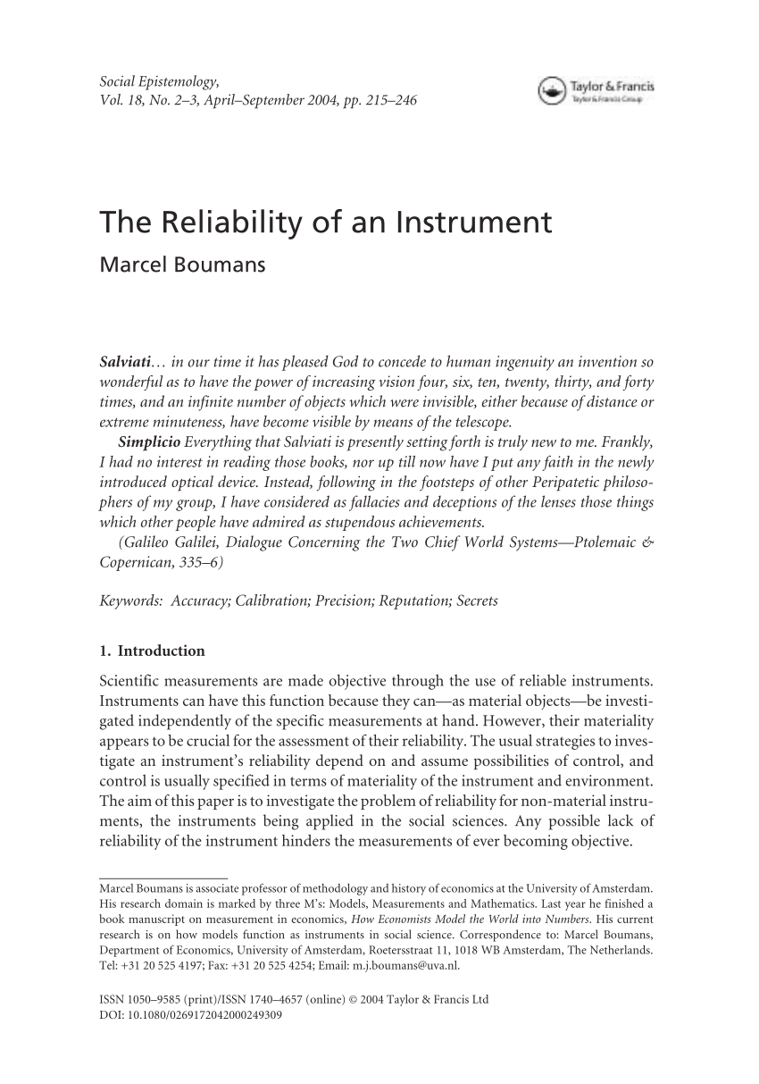 reliability of a research instrument